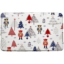 GCTNBJL Christmas Bath Mat Nutcracker Xmas Tree Snowflake Winter Red Blue Gray Bathroom Memory Foam Rug,18x30 Inch