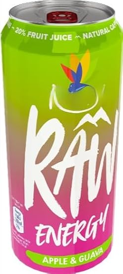 Raw Apple & Guava 500ml Energy Drink, 20% Real Fruit Juice, High caffeine (Pack of 12) "Ignite Your Passion with Every Sip" For All Occasions