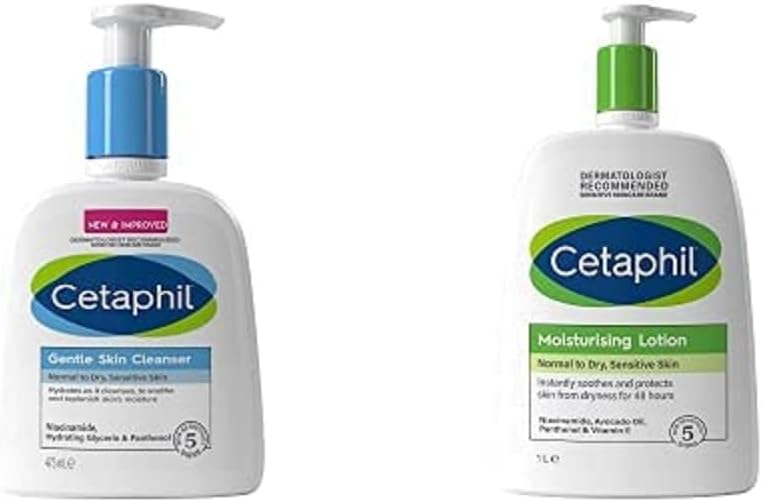 Cetaphil DrySensitive Skincare Routine Bundle, with Moisturising Body Lotion 1L  Cleanser 473ml, Moisturiser with Avocado Oil and Vitamin E, Non-comedogenic