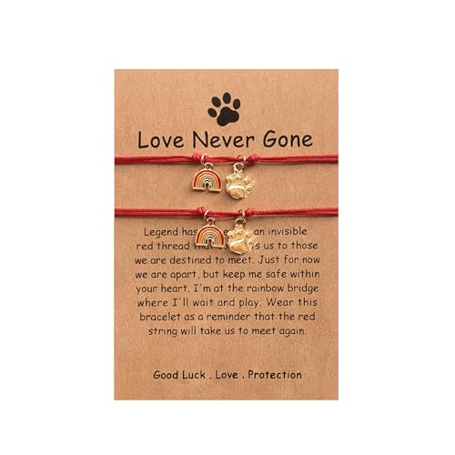 2pcs Red String Charm Bracelets for Women Men, Good Luck Bracelet Cat Dog Memory Bracelets for Pet Loss, Gifts for Cat Dog Lovers