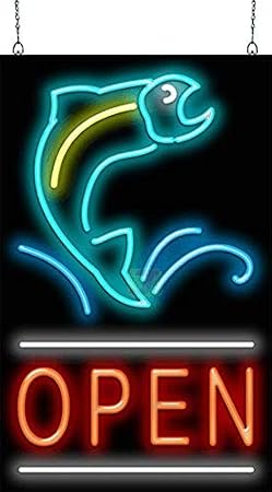 Open w/Fish Neon Sign Large