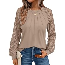 AUTOMET Womens Long Sleeve Shirts Pleated Lace Tops Fall Fashion Outfits Business Casual Blouses