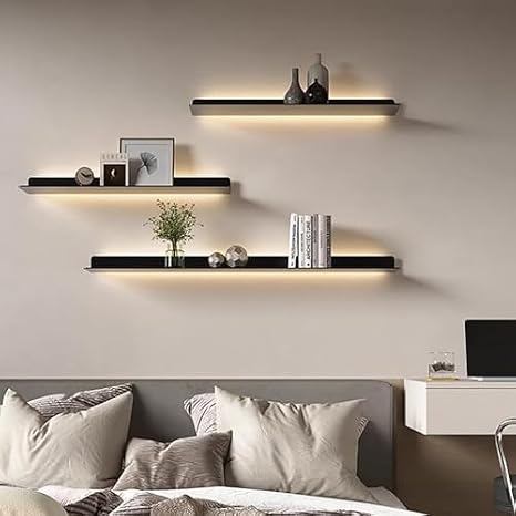 Led Floating Wall Shelves Set, 2pscIlluminated Display Rack For Home Decor, Ideal For Living Room, Kitchen, Bathroom