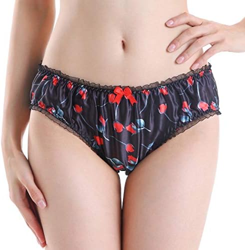Satini Women's Floral Satin Lingerie Bikini Briefs Panties Knickers