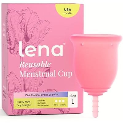 Lena Menstrual Cup Original - Soft Medical-Grade Silicone Period Cups for Women Heavy Flow, Reusable and Comfortable 12-Hour Leak-Free Protection, Beginner-Friendly Feminine Care - Large, Pink
