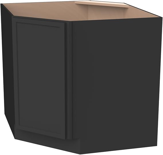 Diagonal Corner Kitchen Cabinet Solid Wood Freestanding Storage Organizer for Kitchen, Pantry (NT-Charcoal Black, 36" W x 24" D x 36.5" H)