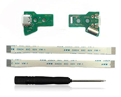 2PCs JDS-055 Replacement Micro USB Charging Port Adaptor for Repair Part Charger Socket Board Module for PS4 Wireless Controller with 12 Pin Flex Cable, Tool Screw