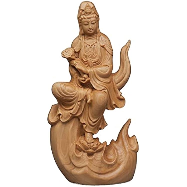 Hand-Carved Solid Wood Flame Quan Yin Statue,Female Buddha Kuan Yin Statue Ornaments Zen Decor,Meditation Guan Yin Statue for Home Office Decor