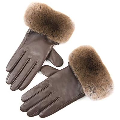 YISEVEN Womens Touchscreen Lambskin Leather Gloves Fur Cuff