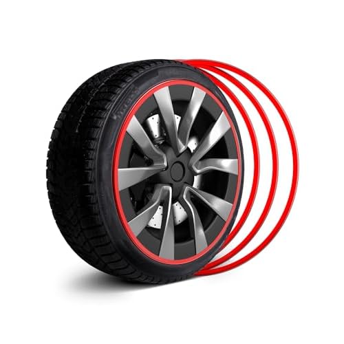 Metal Wheel Rim Protector - Strips for Curb Rash Prevention - Set of 4 Red, 22