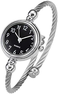 Top Plaza Womens Fashion Analog Quartz Bangle Cuff Wrist Bracelet Watch Elegant Stainless Steel Wire Band Arabic Numerals Dress Watches