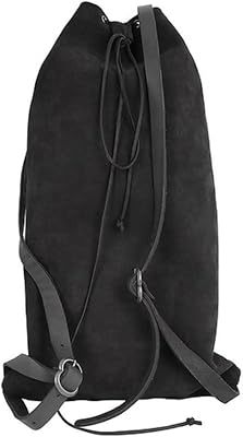 Medieval Backpack Drawstring Leather Bag for SCA LARP Reenactment Ren Fair Black