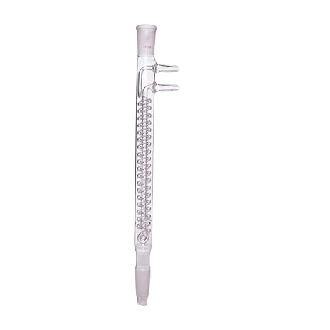 Borosilicate Glass Reflux Condenser with 24/40 Joints and 10mm Hose Connections 225mm Coil Length Large Cooling Capacity