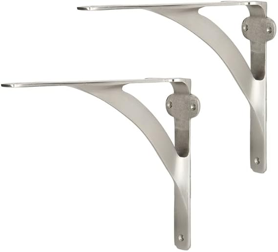 A29 Shelf Brackets, Solid Brass, Brushed Nickel Finish, Set of 2