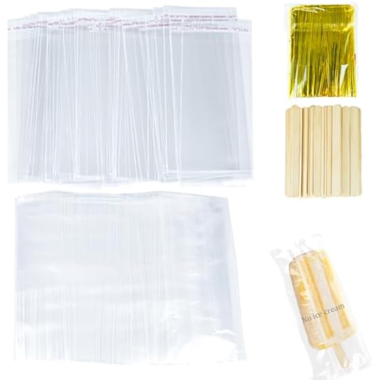 Thick Popsicles Bag Heat Seal Ice Cream Bags Sealable Popsicle Wrap and Sticks Clear Frozen Pop Bags with Ties
