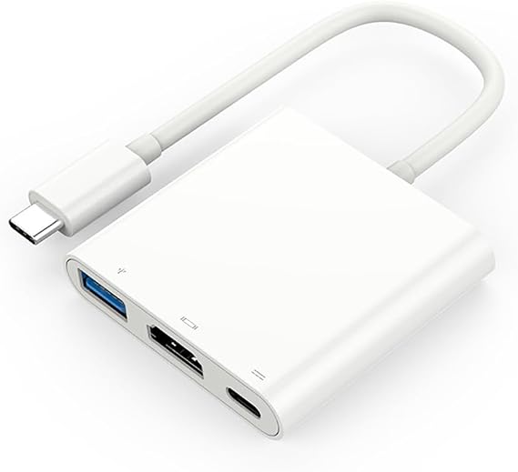 3 in 1 USB C to HDMI Adapter with PD 100W Charging, 4K @30Hz HDMI Output & USB-C Data Port, High Speed Multi-Function USB C Hub, Compatible with Laptop, TV, Monitor and More