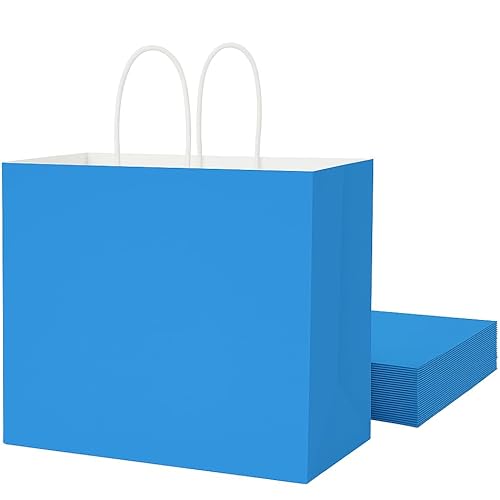 SUNCOLOR Blue Gift Bags with Handles, 13x10x5.5 Inch, Large Party Favor Shopping Bags for Birthday, Retail, 25 Pack