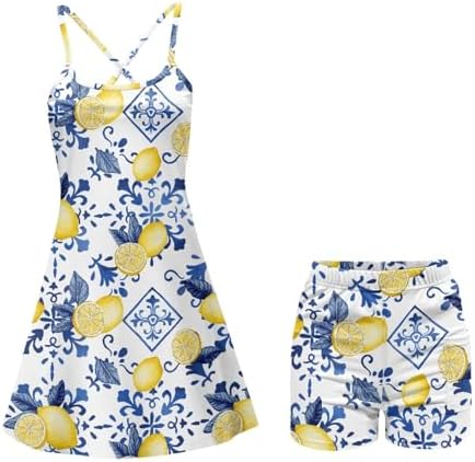 Women Golf Tennis Dress Size XS-2XL Spaghetti Strap Workout Dress with Pocket with Shorts