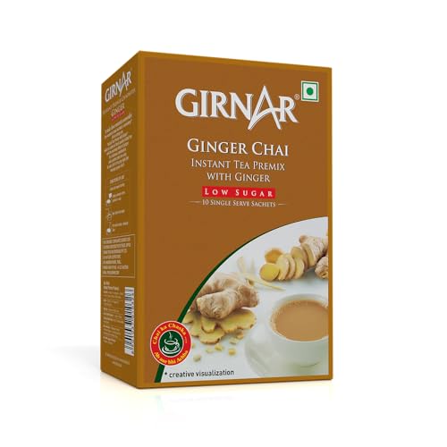Girnar Instant Chai Tea Premix With Ginger Unsweetened, 10 Sachet Pack