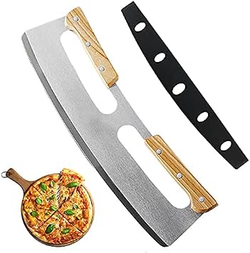 14 Inch Pizza Cutter, Mezzaluna Chopper, Mezzaluna Salad Chopper, Pizza Cutter Rocker Knife With Wooden Handle, Large Pizza Knife Tool...