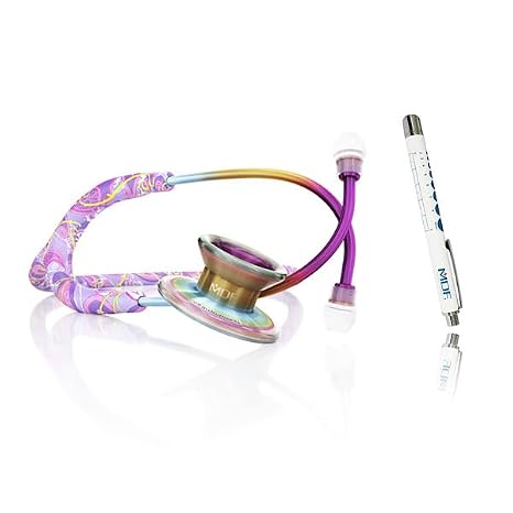 MDF Instruments One Epoch Lightweight Titanium Stethoscope, Adult, Kaleidoscope/Purpaisely Tube + MDF LUMiNiX Medical Professional Penlight