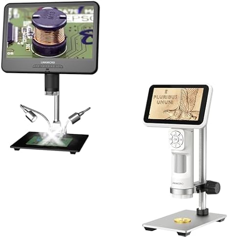 LM210 10.1'' LCD Coin Digital Microscope Full View for Error Coins and Soldering + LM115 LCD Digital Microscope, 5'' Handheld USB Coin Magnifier with 8 LED Lights
