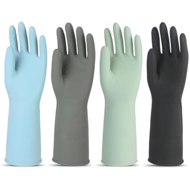 4 Pairs Rubber Kitchen Dishwashing Gloves Reusable Household Cleaning Gloves for Washing Dishes and Cleaning Tasks, Non-Slip Large