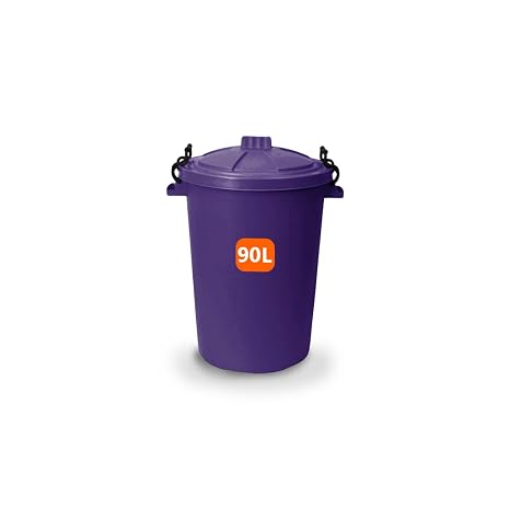ORGANIZED 90L Heavy Duty Plastic Bin with Clip Lock Lid for Durable Storage and Waste Bin for Garden Animal Feed and Recycling Food Grade Weather Resistant Container - Purple