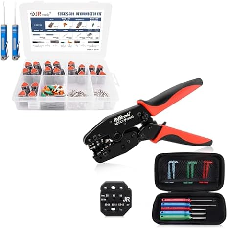JRready DT Connector 3 Pin 10 Kits, Deutsch Crimp Tool for Size 16 Stamped Contacts, Pin Removal Tool Kit