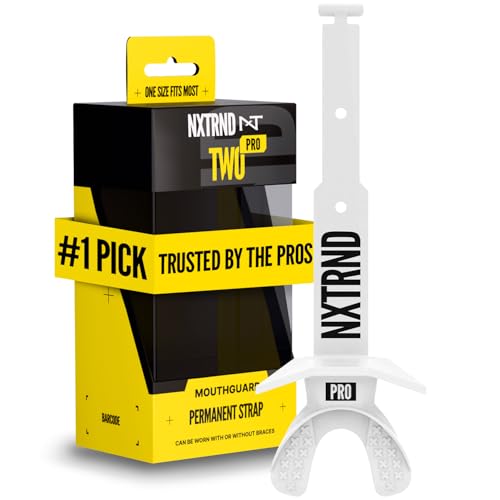 Nxtrnd Two Pro Football Mouth Guard, Permanent Strap, Fits Adult & Youth White