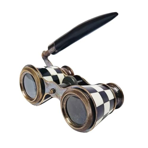 2.5 Inches Opera Glasses Binocular for Adults- Captains Mother of Pearl Solid Brass Opera Binoculars with Handle -Pocket Size Handel Binoculars for Kids, Bird Watching, Hunting