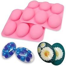 BAKER DEPOT Silicone Mold for Handmade Soap 6 Cavity Oval Shape Fat Bath Bombs Pink Color,Set of 2