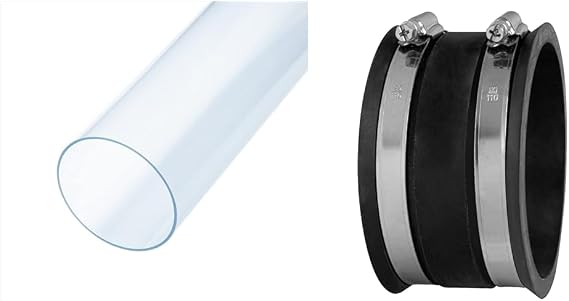 POWERTEC 70272V 4" x 36" Clear PVC Pipe & 70149 4" Dust Control Flex Cuff with Steel Hose Clamps, Dust Collection System Fittings