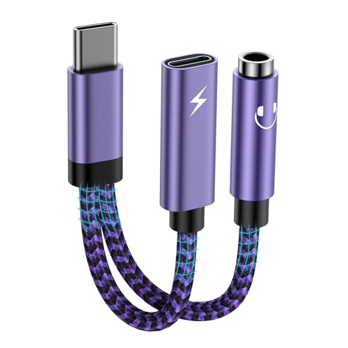 USB C to 3.5mm Headphone and Charger Adapter, 2 in 1 USB C to Aux Audio Jack Adapter Fast Charging Dongle Cable Cord for Samsung Galaxy A17A56A16S26S25 UltraS25 FEZ Flip76A55A35S24 UltraA15