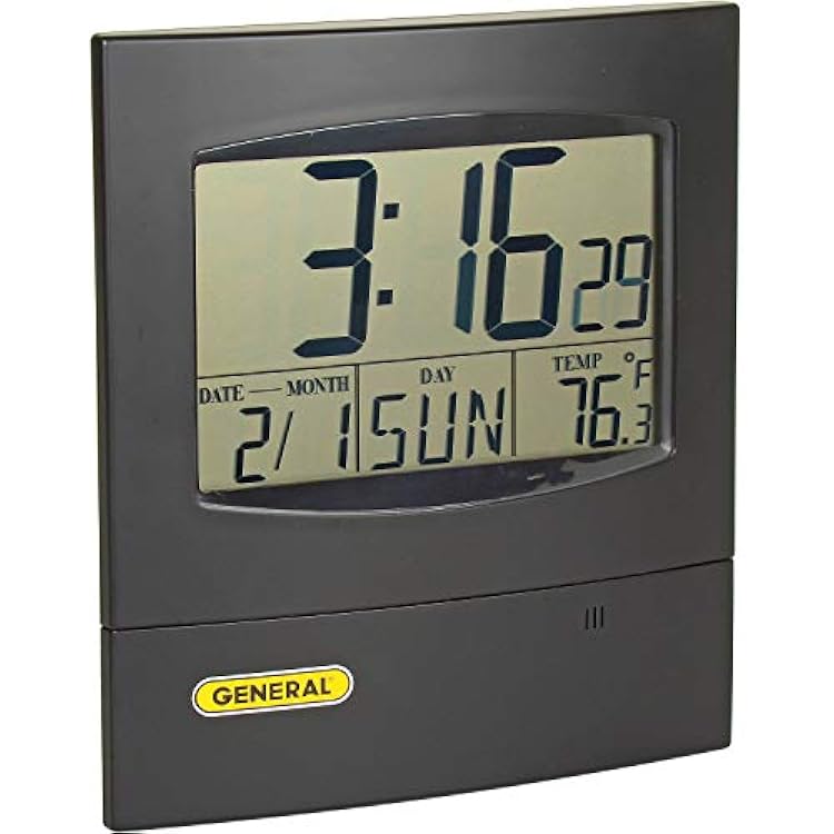 General Tools Jumbo Display Digital Wall Clock #DJC381 with Time, Day, Date and Temperature