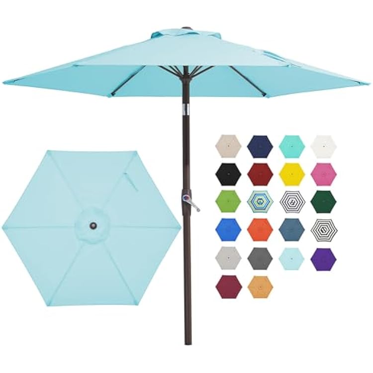 JEAREY 7.5FT Patio Umbrella Outdoor Market Umbrella with 6 Sturdy Ribs, Push Button TiltCrank Table Umbrella for Garden, Deck, Backyard and Pool, Baby Blue