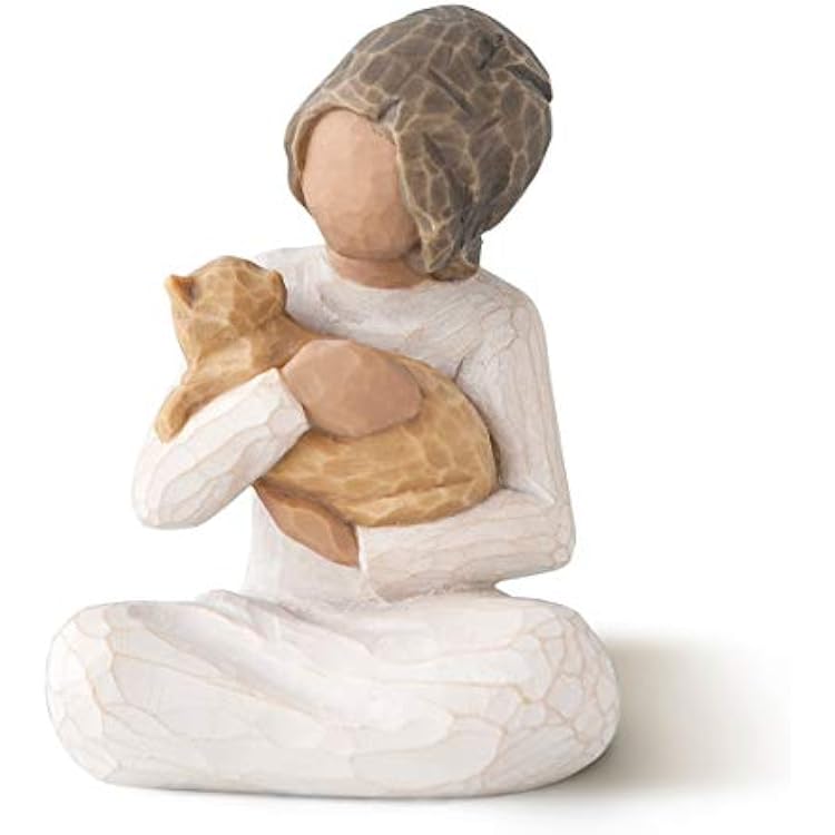 Willow Tree Kindness Girl Darker Skin Tone & Hair Color, Above All, Kindness, Expresses Relationship with A Much-Loved Pet, A Gift to Celebrate Adoption, Cat Owners, Sculpted Hand-Painted Figure