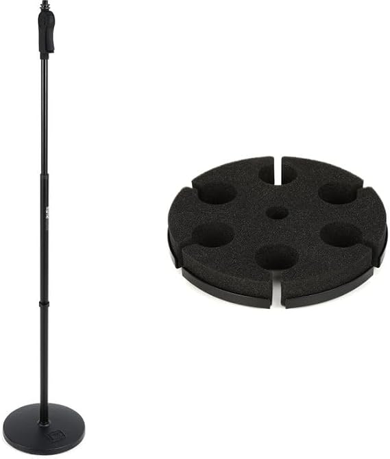 Gator Frameworks Round Base Mic Stand with 6-mic Microphone Holder | Includes Adjustable Microphone Stand, Multi Mic Holder | Fits 6 Wired or Wireless Mics | Black