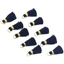 50pc 0.8''(2cm) Mini Soft Handmade Silky Floss Tassel with Gold Gold Jump Ring for Woman Earrings, Jewelry Making, Souvenir, DIY Craft Accessory (50, Black)