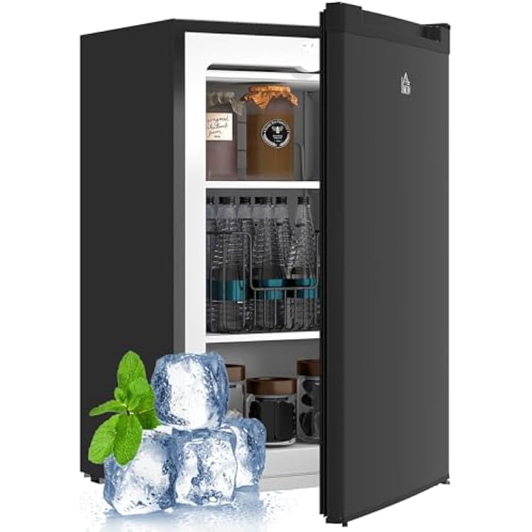 HOMCOM Mini Freezer Countertop, 3 Cu.Ft Compact Upright Freezer with 3 Shelves, Reversible Door for Home, Dorm, Apartment and Office, Black