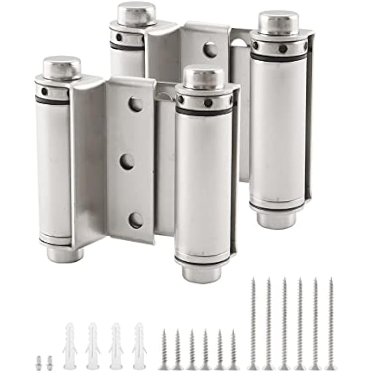HOME MASTER HARDWARE 3 Double Action Spring Door Hinge, Self Closing Door Swing Hinge with Screws for Saloon Bar Pub, Swinging Cafe Doors, Satin Nickel Finish, 2 Pack
