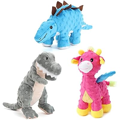 Stuffed Dinosaur Dog Toys 3 Packs Durable Plush Dog Toy with Crinkle Paper Cute Squeaky Dog Toys Dog Chew Toys for Small Medium Large Dogs and Puppy