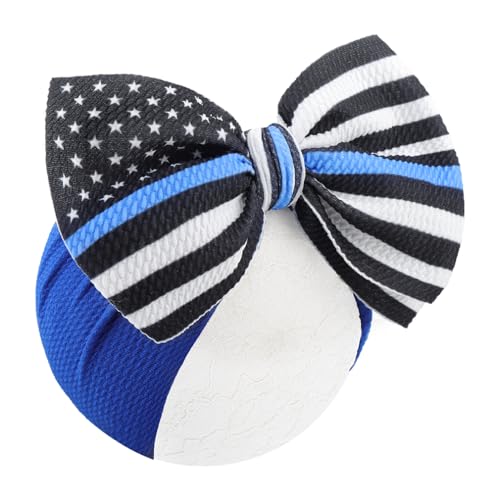 YanJie 7 Baby Girls Headbands National Police Week Hair Bow Blue Line Flag Printed Headbands Police Support Nylon Headband Infant Bows Gift