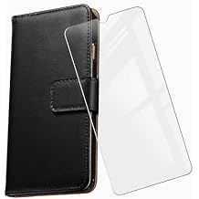 for Vivo Y29 5G Wallet Case + Tempered Glass Screen Protector, Flip Folio Leather Cell Phone Cover with Credit Card Holder for Vivo Y29 5G (6.68") - Black