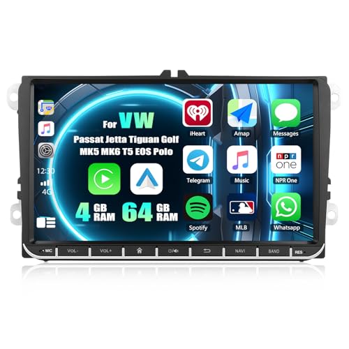 SIXWIN 4G64G Car Radio for VW Passat Jetta Tiguan Golf MK5 MK6 T5 EOS Polo with Wireless CarPlay Android Auto, 9 Inch HD Touch Screen with GPS Navigation WiFi Bluetooth FM