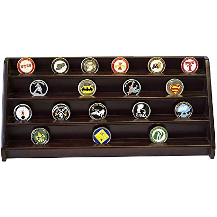 flag connections 4 Rows Shelf Challenge Coin Holder Display Casino Chips Holder Cherry Finish