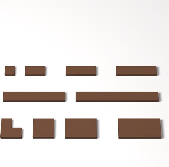 100 Piece Brown Building Tiles Bulk Assortment Pack, Tiles Accessories for Building with 10 Size, Compatible with Lego Parts and Pieces