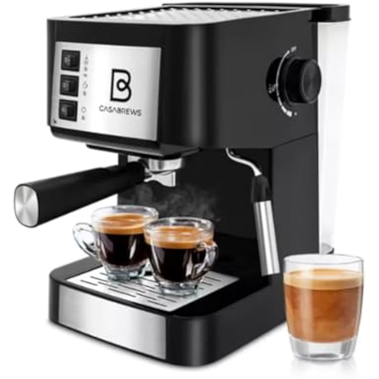 Casabrews Series Espresso Coffee Machine with Milk Frother Wand and Detachable Water Tank for Cappuccino, Latte, and Barista, BlackSilver