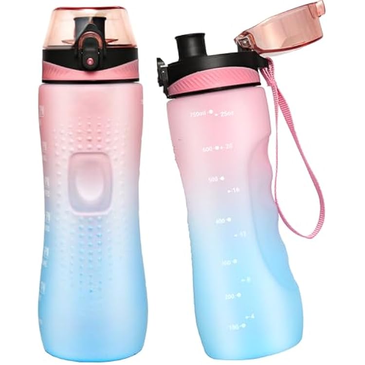 Water Bottle,25 oz Motivational Water Bottle with Time Marker,Sports Water Bottle with Carrying Strap,Leakproof & BPA Free,Reusable,for Teenager, Adult,Outdoors, Cycling, School & Office