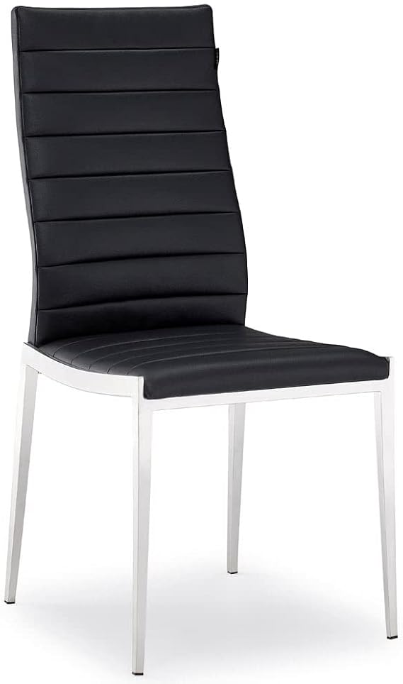ZURI Modern Tryton Dining Chair - Black Leatherette with Polished Stainless Steel Base